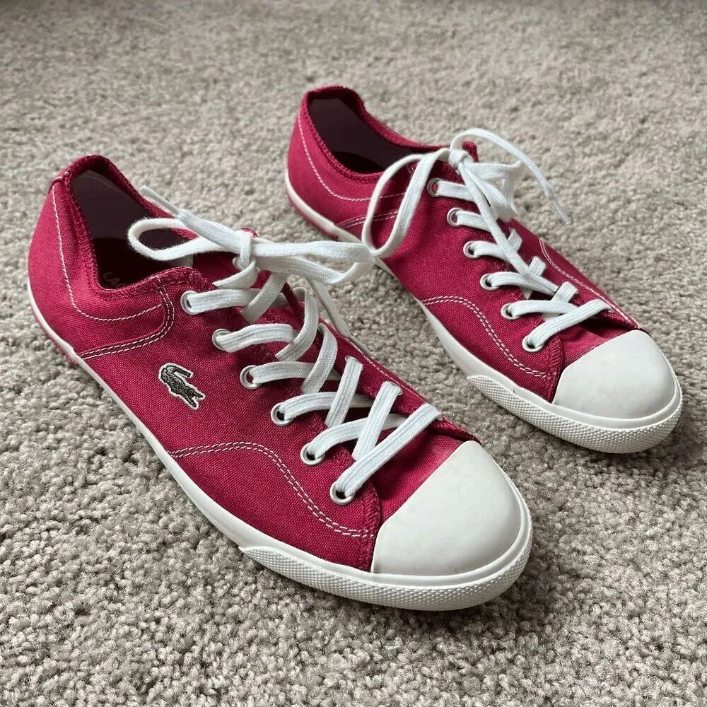 Lacoste Sport Red Canvas Sneakers Croc Logo Newton 9.5 Preppy Casual